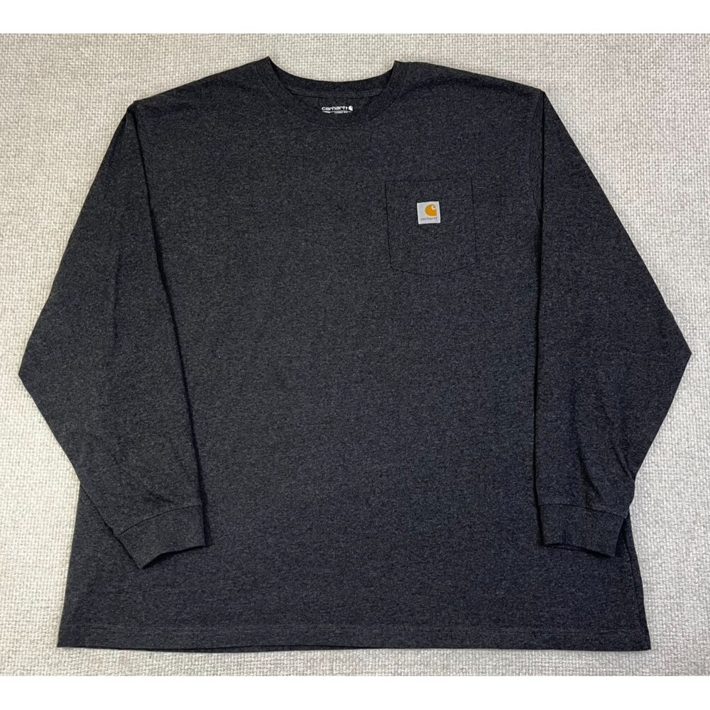 Carhartt Pocket T-Shirt Long Sleeve Mens 3XL Black Logo Loose Fit Crew Neck K126